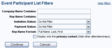 filter options screen