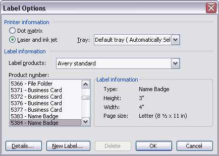 label option window